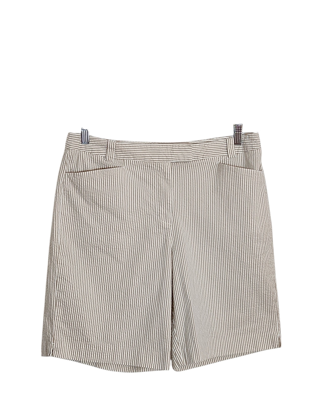Liz Claiborne Tan and White Seersucker Stripe Audra Shorts Size 14